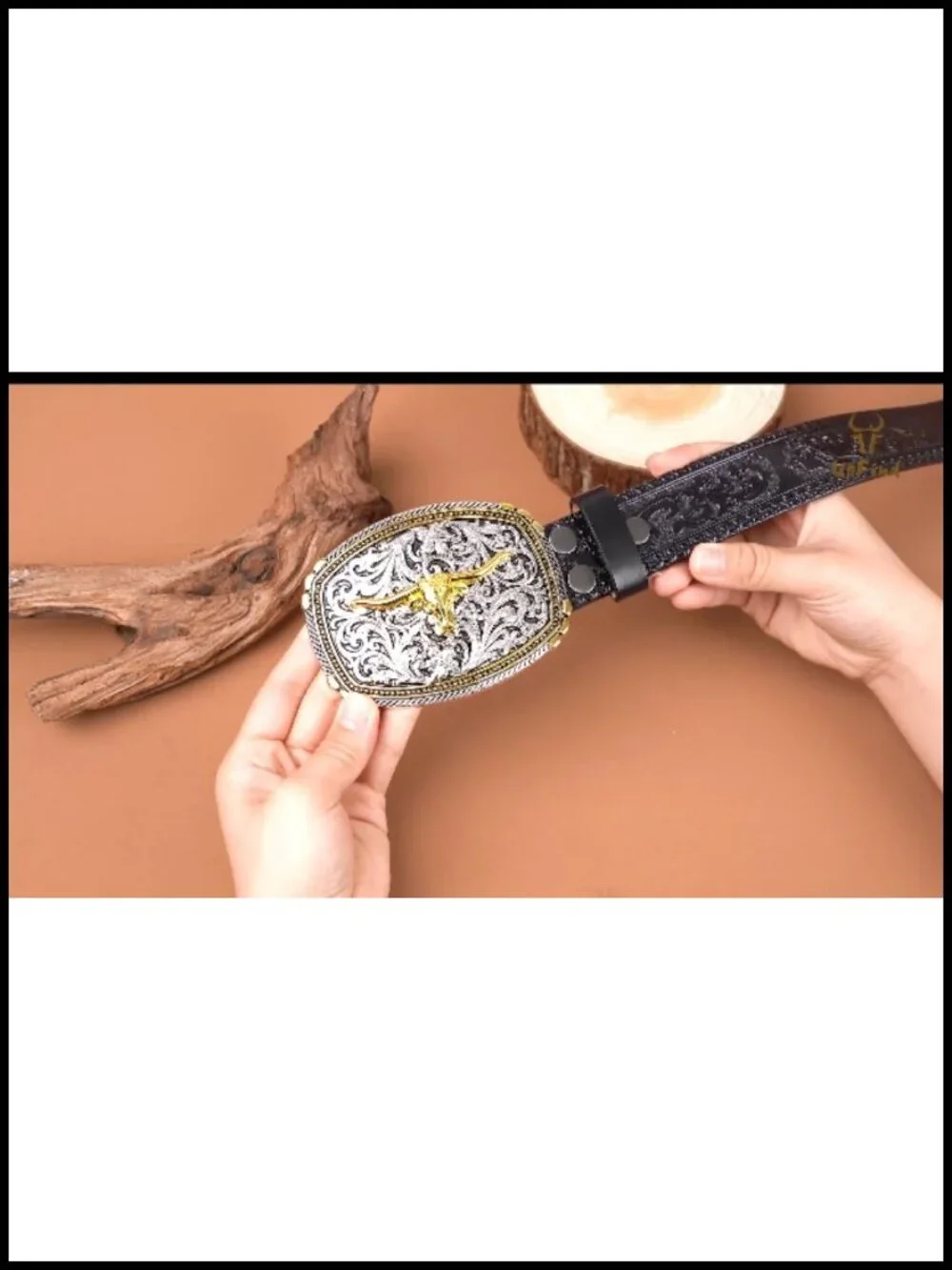 Kids Genuine Leather Western Belt with Longhorn Buckle